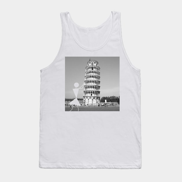 Warli woman at the Leaning Tower of Pisa Tank Top by AmitDesignsTees